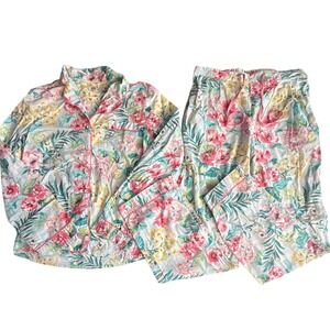 Cath Kidston Womens Pajama Set Floral Cotton Button Top Pants Size S Cottagecore